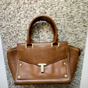 TED BAKER Brown Pebble Leather Shoulder Bag Tote Attachable Pocket Two Handles